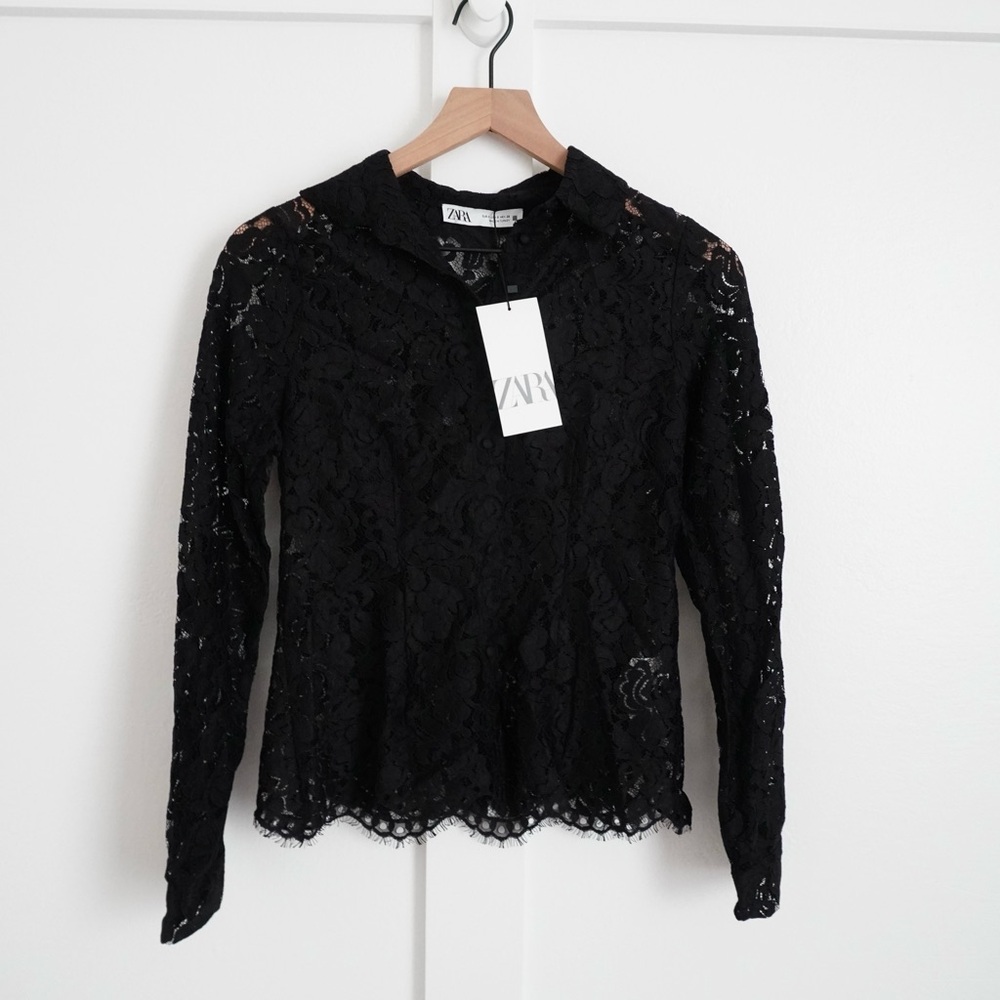 Zara Black Lace Button Down Top